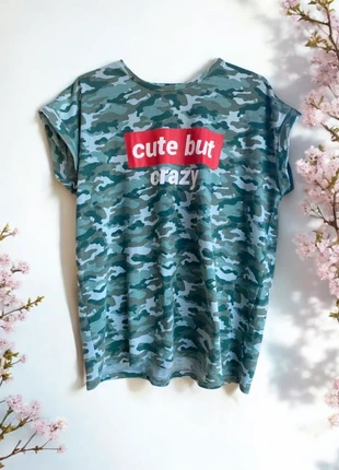🎀 T-shirt camouflage "Cute but crazy"femme taille L,Gémo🎀, marca: Gémo, estado: Muito bom, tamanho: L / 40 / 12, €8.00, €9.10 inclui Proteção do Comprador