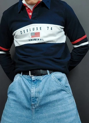 Pull Col Polo Vintage 80s Bleu Marine / Blanc à Motifs Brodé "Drapeau États-Unis 100% Coton (S), marque: Deeluxe 74, état: Très bon état, taille: S, 19,00 €, 20,65 € Protection acheteurs (Pro) incluse