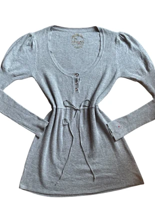 Coquette Ribbed Knit Mini Dress Y2K Aesthetic Grey Tie Waist Milkmaid Top, merk: Las Chicas, staat: Heel goed, maat: S / 36 / 8, € 13,00, € 14,35 inclusief Kopersbescherming