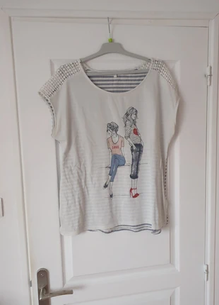 🤍 T-shirt épaules ajourées avec joli motif - Grain de malice taille XL 🤍, brand: Grain de Malice, condizioni: Buone, taglia: XL / IT 46 / EU 42, €1.90, €2.70 include la Protezione acquisti