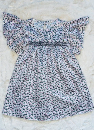 Blouse manches papillon ceinture smockée motif fleur rose blanc et vert foncé - 7 ans - Shein, marca: Shein, estado: Muito bom, tamanho: 7 anos / 122 cm, €3.00, €3.85 inclui Proteção do Comprador