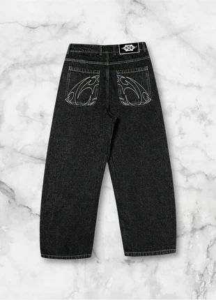 Jean noir brodé style baggy taille M streetwear Y2K vintage coupe droite, brand: y2k, condition: Very good, size: M, €50.00, €53.20 includes Buyer Protection Pro