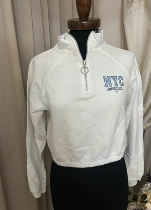Felpa bianca NYC con zip Pull&Bear Donna / Sweat blanc NYC à zip Pull&Bear Femme, brand: Pull & Bear, condizioni: Ottime, taglia: M / IT 42 / EU 38, €6.00, €7.00 include la Protezione acquisti