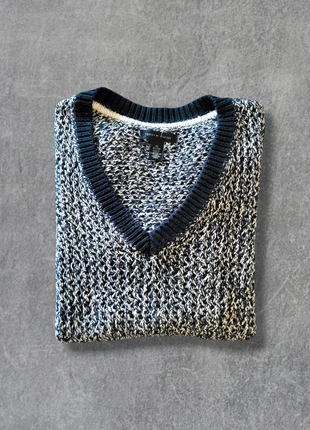 Pull femme Tommy Hilfiger en lin bleu marine et blanc grosses mailles col V - XS, marke: Tommy Hilfiger, zustand: Sehr gut, größe: XS / 34 / 6, 34,00 €, 36,40 € inklusive Vinted-Käuferschutz