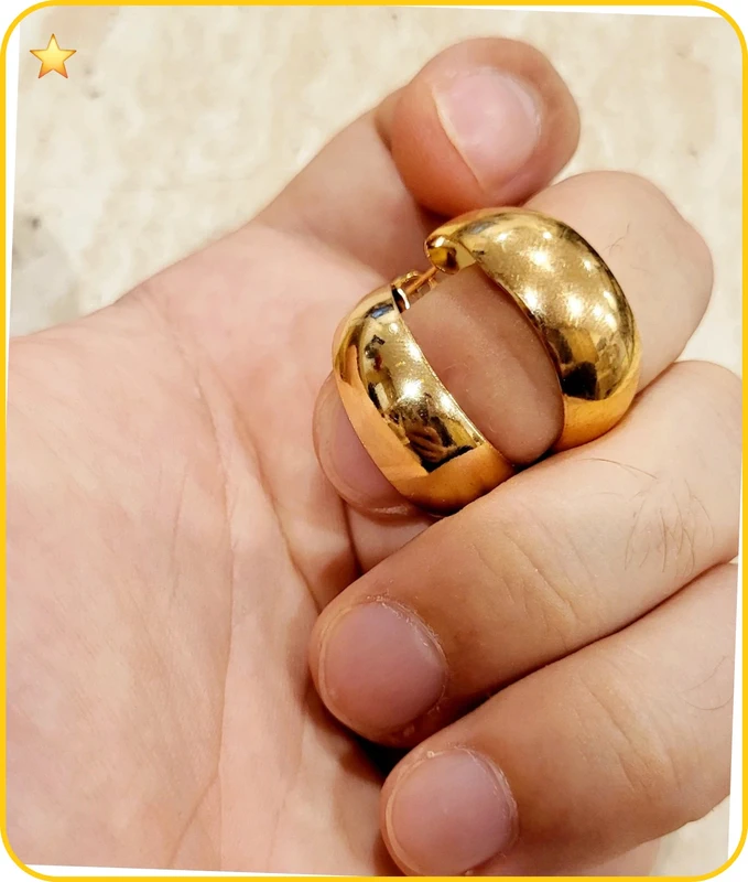 Boucles d’oreilles créoles dorées bombées – Bijoux fantaisie - Très bon état - photo numéro 5