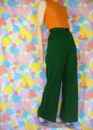 pantalon patte d'eph vintage vert foncé taille haute fait main années 70, brand: Vintage Dressing, condition: Good, size: M / 38 / 10, €33.00, €35.35 includes Buyer Protection Pro