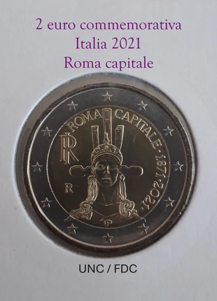 🇮🇹 2 euro (2 €) commemorativa, Italia 2021 - Roma Capitale (UNC, FDC), condizioni: Nuovo senza cartellino, €3.90, €4.80 include la Protezione acquisti