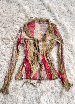 Chemisier à lacer fleuri transparent vert rose fairy core vintage années 2000, marke: COQUETTE, zustand: Sehr gut, größe: XS / 34 / 6, 18,00 €, 19,60 € inklusive Vinted-Käuferschutz