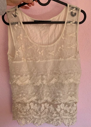 Blouse à volants en dentelle, marca: Zara, estado: Novo sem etiquetas, tamanho: M / 38 / 10, €3.00, €3.85 inclui Proteção do Comprador