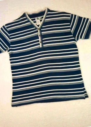 Polo Calvin Klein rayé blanc bleu - Taille M - 100 % coton, staat: Heel goed, maat: M, € 8,00, € 9,10 inclusief Kopersbescherming