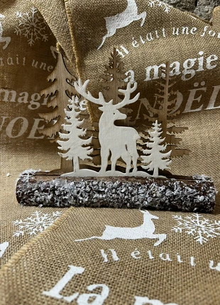 Décoration de Noël en bois – Cerf et sapins sur socle enneigé, merk: sans marque, staat: Heel goed, € 15,00, € 16,45 inclusief Kopersbescherming