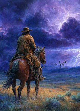 Affiche western cowboy face à l'orage, estado: Novo sem etiquetas, €9.90, €11.10 inclui Proteção do Comprador