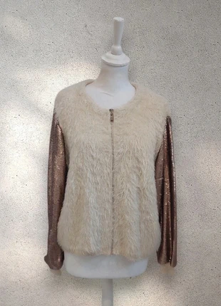 Cardigan zippée beige avec manches sequins marron, marque: Golden Days, état: Très bon état, taille: Taille unique, 8,00 €, 9,10 € Protection acheteurs (Pro) incluse