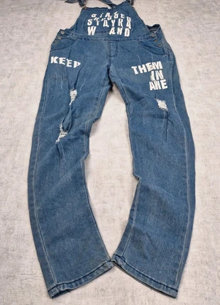 Salopette en Jean Imprimé Blanc Troué Taille XL, merk: Vintage Dressing, staat: Heel goed, maat: XL / 42 / 14, € 19,90, € 21,60 inclusief Kopersbescherming Pro