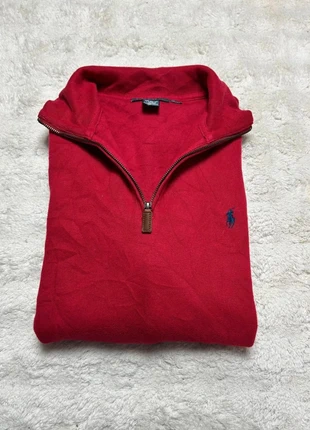 Pull sweat quarter half 1/4 zip Ralph Lauren couleur rouge logo bleu taille M en tres bon état, brand: Ralph Lauren, condition: Very good, size: M, €44.99, €47.94 includes Buyer Protection Pro