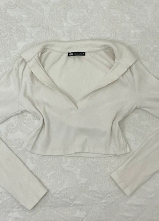 Camiseta blanca Zara cuello polo canalé manga larga talla S, brand: Zara, condizioni: Ottime, taglia: S / IT 40 / EU 36, €4.50, €5.43 include la Protezione acquisti