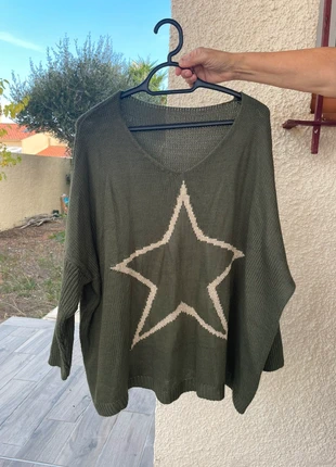 Pull oversize kaki avec étoile beige – made in Italy, état: Bon état, taille: XL / 42 / 14, 17,00 €, 18,55 € Protection acheteurs incluse