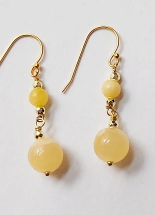 Orecchini in argento 925 laminato oro pietre giada gialla tonda ematite dorata, brand: Argento, condizioni: Nuovo senza cartellino, €14.00, €15.40 include la Protezione acquisti