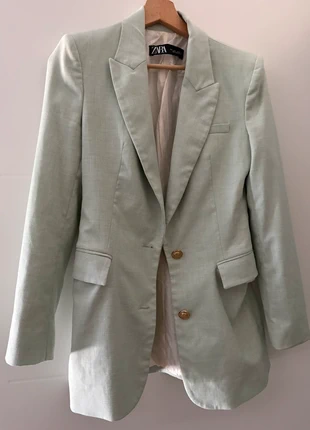Blazer - Zara – Menthe – Femme – Lin/Viscose – Cintrée – Chic/Casual, brand: Zara, condition: Very good, size: S / 36 / 8, €15.00, €16.45 includes Buyer Protection