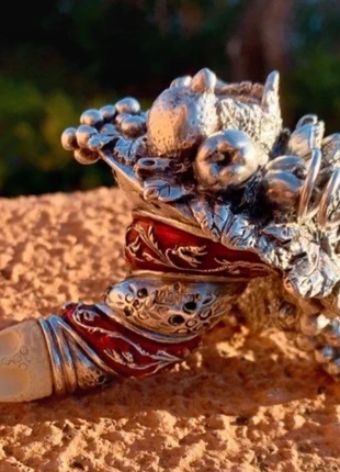 Prestigieux Bougeoir corne d'abondance en argent 925 stratifié et émail. Signé : Magrino, condition: New without tags, €35.00, €37.45 includes Buyer Protection