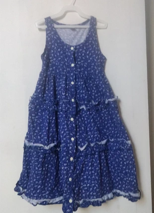 Robe ample rétro boutonnée bretelles bleue fleurs blanche volants Vintage années 90, marque: Vintage Dressing, état: Très bon état, taille: 5 ans / 110 cm, 7,00 €, 8,05 € Protection acheteurs incluse