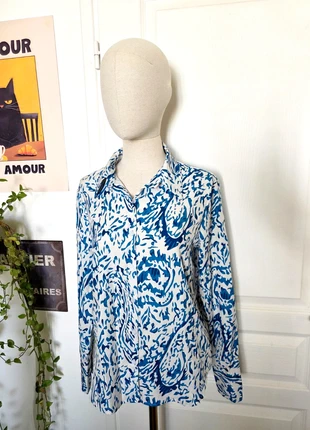 Chemisier à imprimé ● Bleu & Blanc #All5, marque: Shein, état: Très bon état, taille: S / 36 / 8, 5,00 €, 5,95 € Protection acheteurs incluse