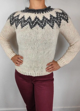 Pull femme style norvégien artisanale – Taille S – crème à motifs scandinaves gris #667, marque: Vintage Dressing, état: Bon état, taille: S / 36 / 8, 20,00 €, 21,70 € Protection acheteurs incluse