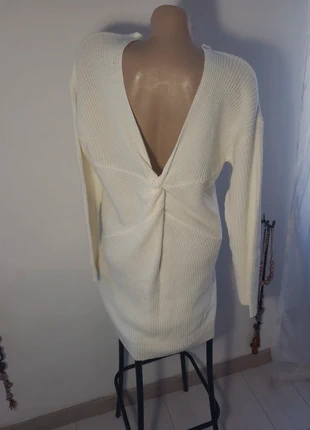 Pull long ou robe courte en mailles, décolleté en V, plongeant dénudé dos, noué, blanc taille S, brand: sansnom., condition: New without tags, size: S / 36 / 8, €3.90, €4.80 includes Buyer Protection Pro