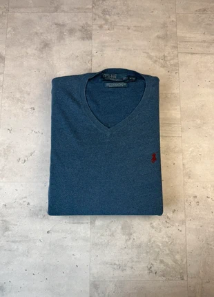 Pull fin Ralph Lauren col V | Taille M | Bleu logo rouge, merk: Ralph Lauren, staat: Goed, maat: M, € 19,90, € 21,60 inclusief Kopersbescherming