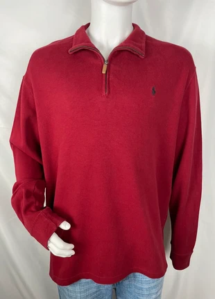 Pull quarter/half zip Ralph Lauren col camionneur rouge logo brodé logo vert taille XL. E4-07, brand: Ralph Lauren, condizioni: Ottime, taglia: XL, €44.00, €46.90 include la Protezione acquisti