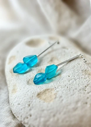 Boucles uniques « Azur » aux perles en verre irréguliers et en argent par artiste, marca: Vintage Dressing, estado: Novo sem etiquetas, €20.00, €21.70 inclui Proteção do Comprador