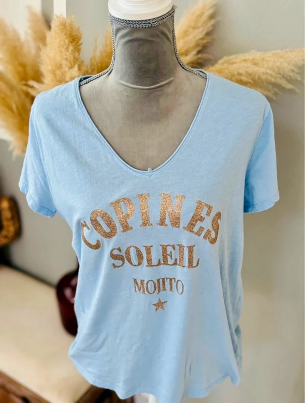 Tee-shirt tendance bleu ciel et doré – Copines Soleil Mojito - photo numéro 7