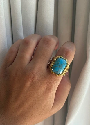 Turquoise Gold-Tone Statement Ring |, condition: Very good, size: 16.5 mm / L½, £7.00, £8.05 includes Buyer Protection Pro