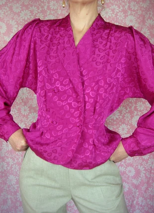 blouse vintage fluide croisé fuchsia à motifs ton sur ton années 80, brand: Vintage Dressing, condition: Very good, size: M / 38 / 10, €27.00, €29.05 includes Buyer Protection Pro