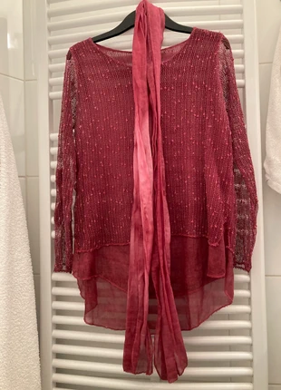 dunkelrosa/himbeerfarbene Bluse| leichter Pullover Lagen/Layering-Look Mit Schal, marke: Vintage Dressing, zustand: Gut, größe: M / 38 / 10, 3,00 €, 3,35 € inklusive Vinted-Käuferschutz