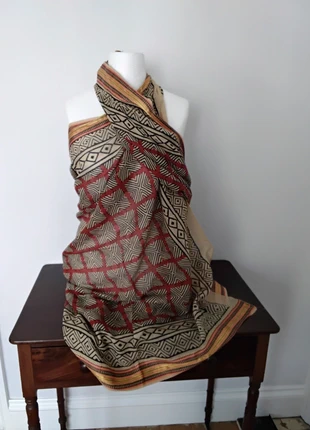 Hand Block Print Indian Boho Golden Stripe Cotton Oversize Scarf, Beach Cover,, condition: New without tags, £14.00, £15.40 includes Buyer Protection Pro