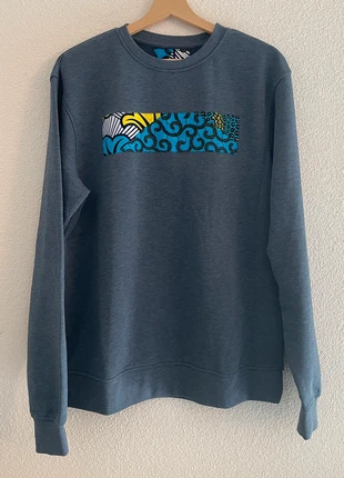 Sweat-shirt pour homme empiècement en tissu Wax (bleu Béring), merk: Handmade, staat: Nieuw zonder prijskaartje, maat: M, € 29,00, € 31,15 inclusief Kopersbescherming Pro