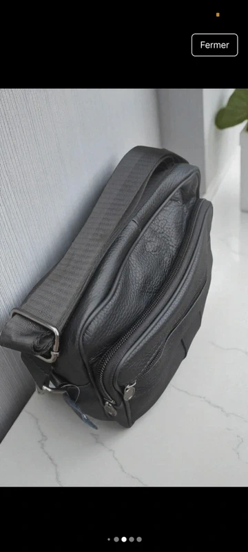 Sacoche cuir véritable noir mixte homme femme - photo numéro 3