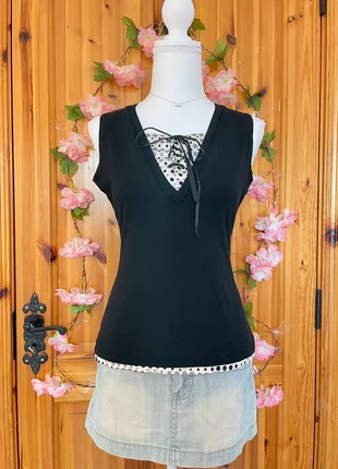 Sleeveless Top | Lace-Up Polka Dot Insert | Y2K Style | 256., brand: Lolita, condition: Very good, size: L / 40 / 12, €15.00, €16.45 includes Buyer Protection