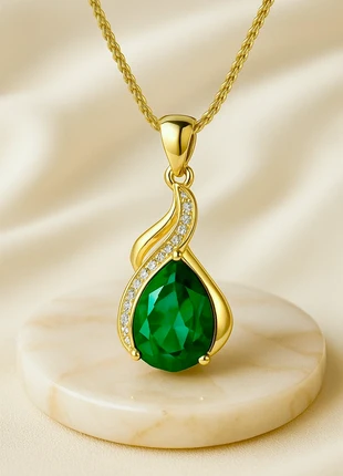 Exclusive Emerald Necklace – Gold-Plated Sterling Silver Pendant by Curación Holistica”, marca: Curacionholistica, estado: Muy bueno, 269,00 €, 283,15 € Protección al comprador incluida