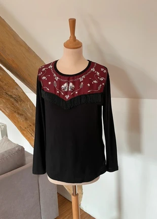 Top manches longues Sandro | Noir et bordeaux | Taille S, brand: Sandro, condition: Very good, size: S / 36 / 8, €15.00, €16.45 includes Buyer Protection