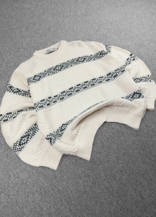 Pull Ethnic Vintage 80s en Maille Crème / Gris à Motifs Imprimé et Reliefs (L), brand: Vintage Dressing, condizioni: Ottime, taglia: L, €26.00, €28.00 include la Protezione acquisti Pro