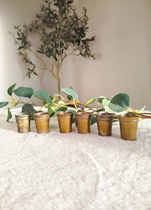 Lot de 6 mini gobelets vintage en laiton verre à liqueur en laiton, état: Bon état, 15,00 €, 16,45 € Protection acheteurs incluse