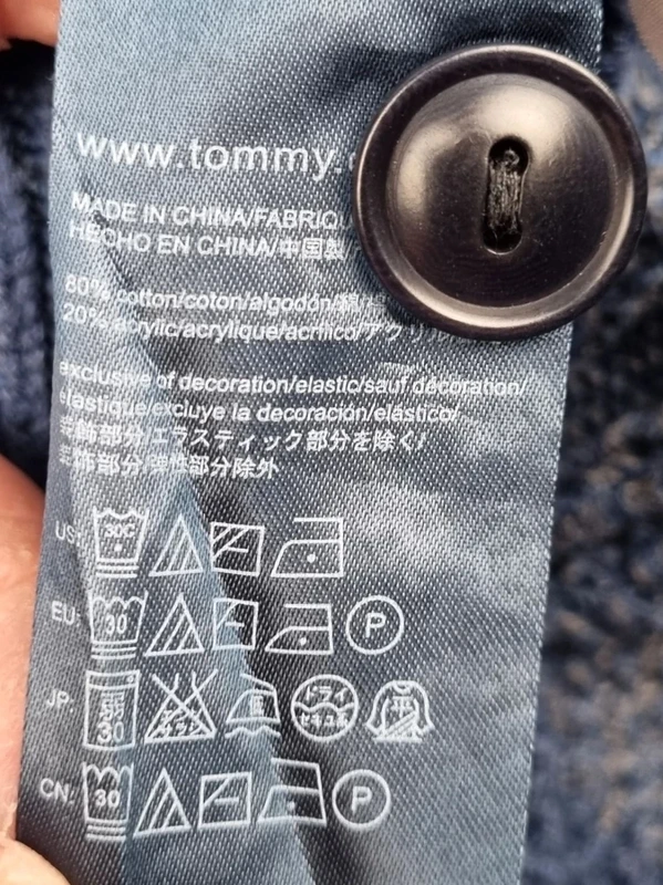Pull col châle torsadé Tommy Hilfiger rayé bleu & gris – Taille M Homme (mesures en photos) - photo numéro 6