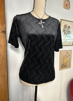 Magnifique top vintage en velours noir pailleté argenté 90s softgoth whimsical vampire, brand: Vintage, condition: Very good, size: L / 40 / 12, €12.00, €13.30 includes Buyer Protection Pro