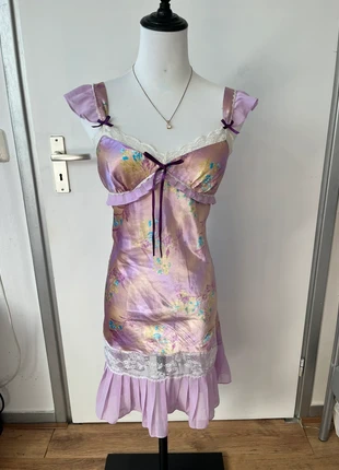 Vintage coquette fairy cute lila ruffle lace dress with bows, marca: COQUETTE, estado: Muito bom, tamanho: S / 36 / 8, €58.00, €61.60 inclui Proteção do Comprador
