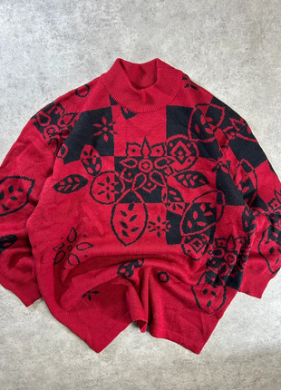 Pull vintage à motif noir rouge M, marca: Vintage Dressing, estado: Muito bom, tamanho: M, €15.00, €16.45 inclui Proteção do Comprador