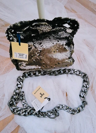 Espectacular bolso de eslabones. Plateado oscuro. Fabulous women belt, merk: Latouche, staat: Nieuw met prijskaartje, maat: 105 cm, € 19,00, € 20,65 inclusief Kopersbescherming