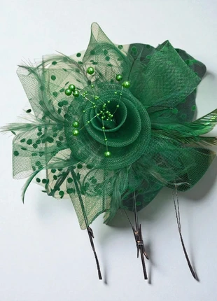 Brand new green fascinator – with clip or headband, elegant occasion hair accessory, brand: Bonnie Wee Designs, condition: New with tags, size: M, £10.00, £11.20 includes Buyer Protection