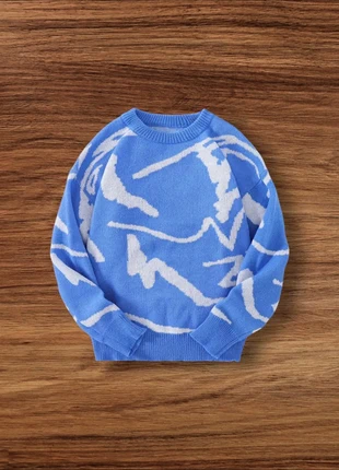 Pull Vintage Y2K Motifs Rayures Bleu Blanc Taille L - Américain Old School USA 90s Streetwear, marque: Aesthetic, état: Très bon état, taille: L, 49,90 €, 53,10 € Protection acheteurs incluse